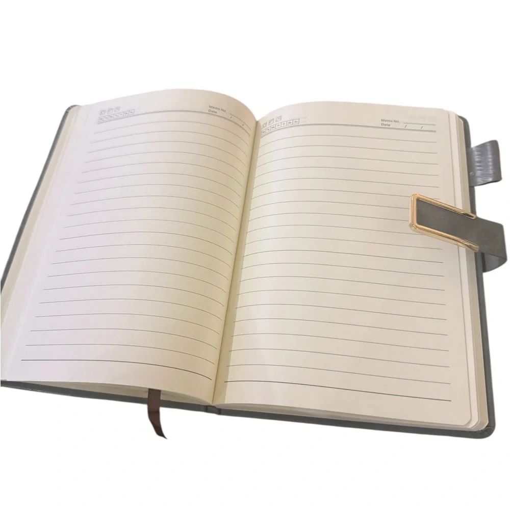 Faux Gray Leather Notebook with Gold Accent